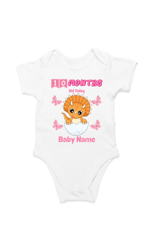 10 Month Celebration : Dino Rompers Printed With Your Baby Girl Name For Their Monthly Milestone