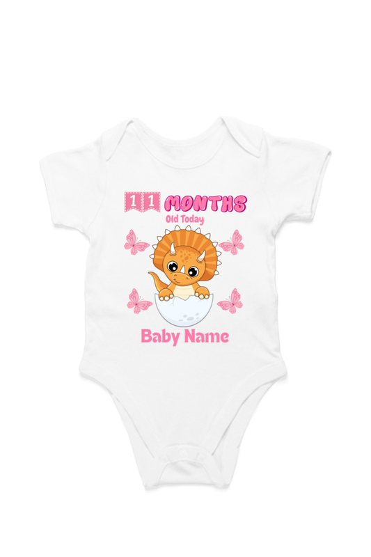 11 Month Celebration : Dino Rompers Printed With Your Baby Girl Name For Their Monthly Milestone