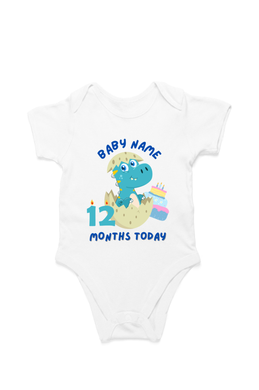 12 Month Celebration : Dino Rompers Printed With Your Baby Name For Their Monthly Milestone