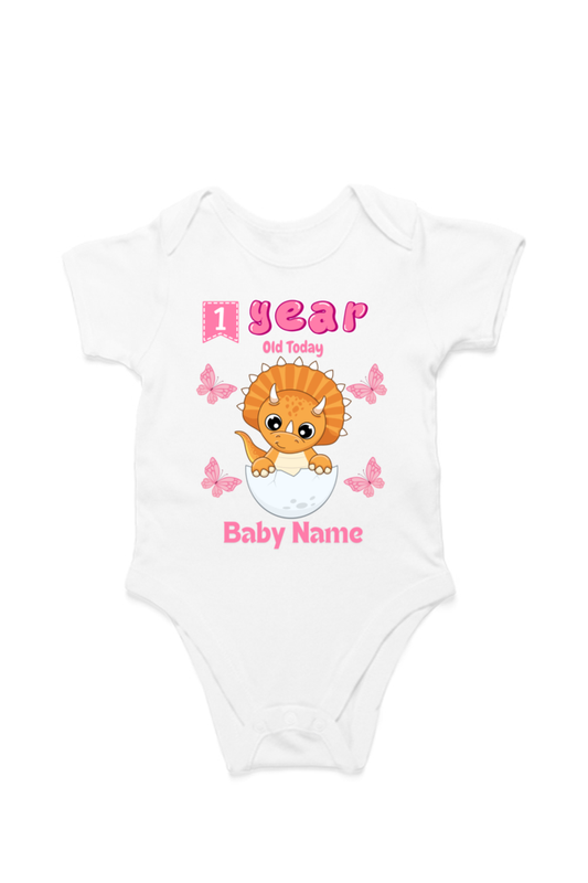 1 Year Celebration : Dino Rompers Printed With Your Baby Girl Name For Their Monthly Milestone